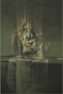 Figure and table, 2014-15, oil on linen, 165x110 cm